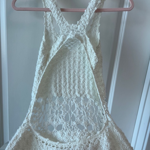 White Crochet Knit Midi Dress – Boho Beach Cover-Up with Open Back - Picture 9 of 9